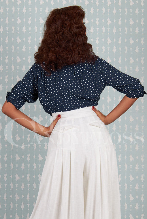 Boronia-Lee Polka Dot 1940s-inspired viscose blouse Pre Order