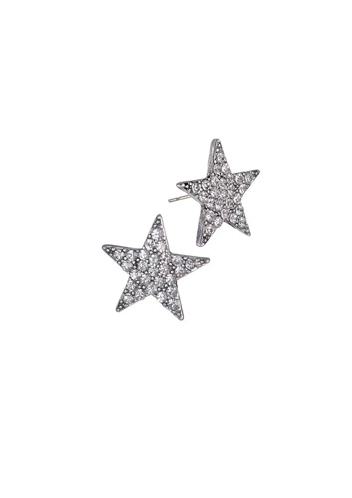 Crystal Star Studs - Silver W/ Clear Crystals
