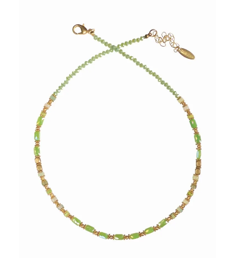 Shimmer Me Beads W/Matte Gold - Green necklace