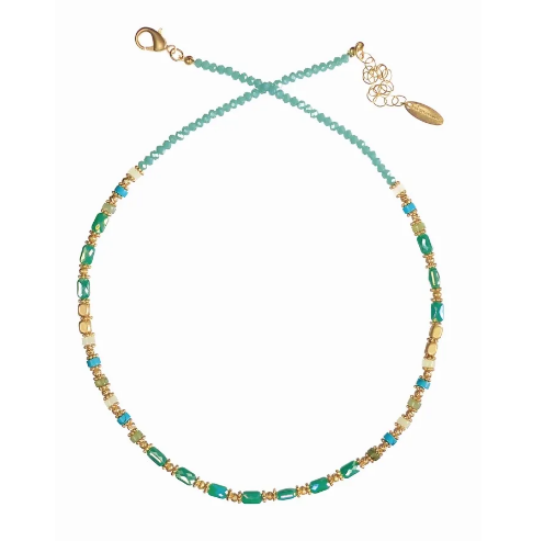 Shimmer Me Beads W/Matte Gold - Turquoise necklace