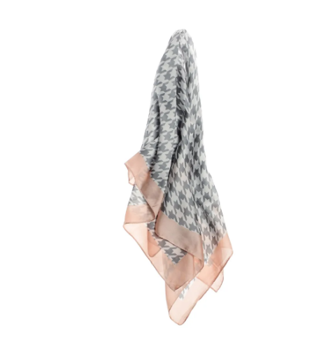 Houndstooth Square - 70x70cm - Satin Poly Scarf- Peach/Grey by Hot Tomato