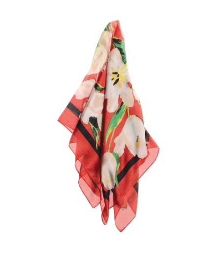 Tulips SQ - 70x70cm - Satin Poly scarf - Cream/Vermillion