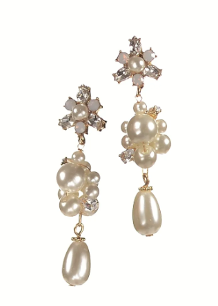 Fantasy Flower Drop - Faux Pearl/Clear Crystal earrings