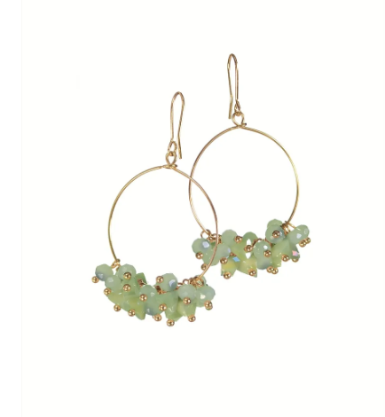 Hoop with Crystal Cluster Captured - Light Moss earrings by Hot Tomato