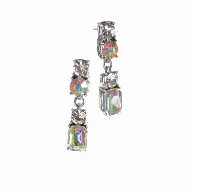 Dorothy Drops - Old Silver,Aurora Borealis & Bling Earrings by Hot Tomato