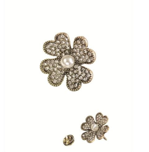 Lucky Clover Pin - Antique Gold/Clear/Pearl by Hot Tomato