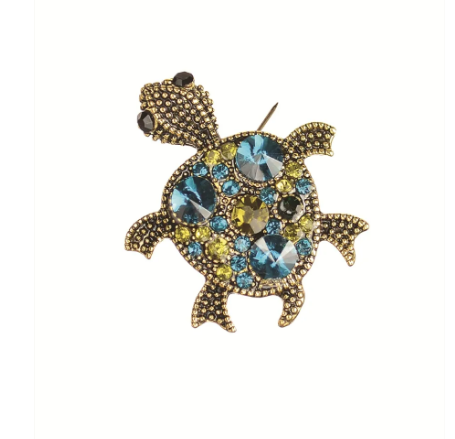 Turtle Brooch - Antique Gold/Teal/Peridot by Hot Tomato