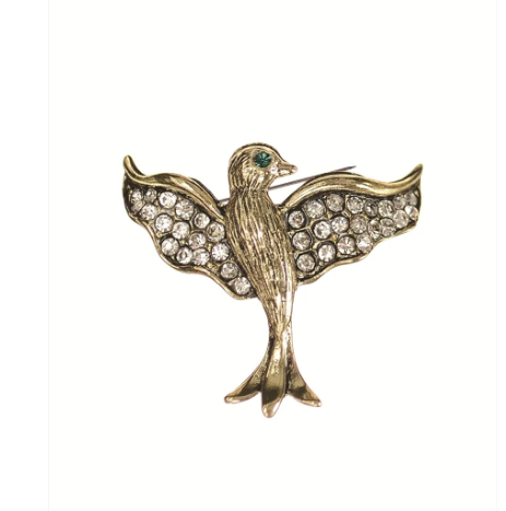 Flight of Paradise - Antique Gold/Clear brooch by Hot Tomato