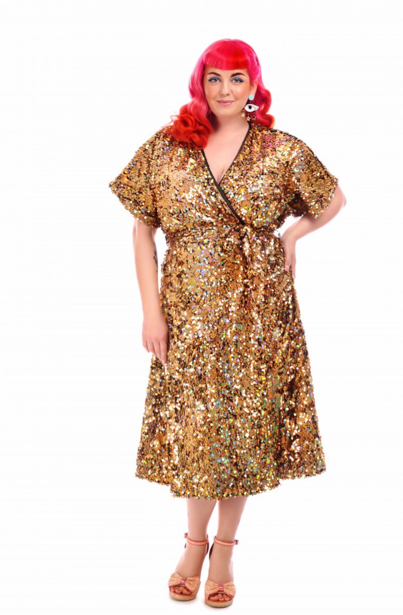 Gold sequin Wrap dress - Isabel’s Retro & Vintage Clothing