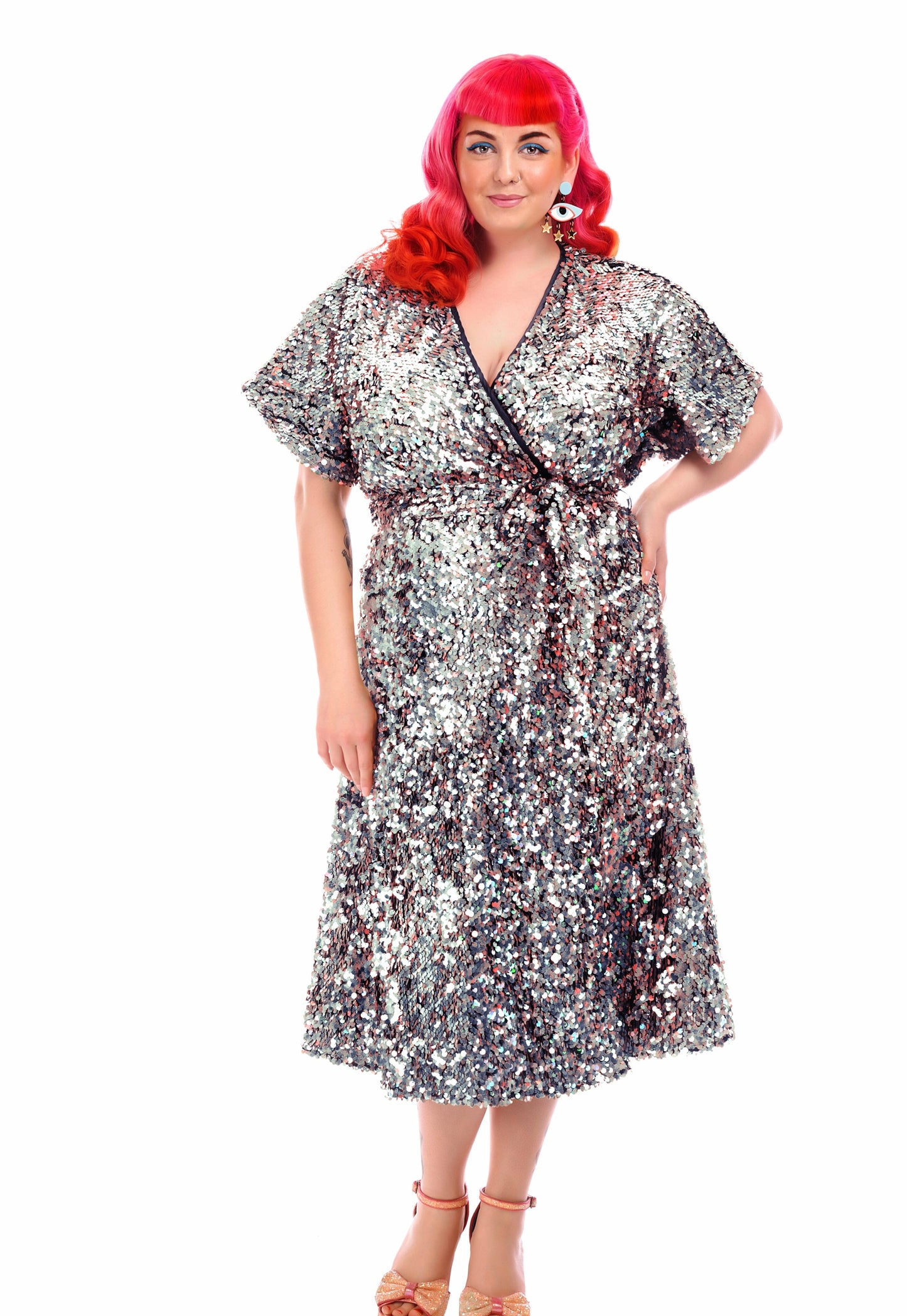 Silver Sequin Wrap Dress - Isabel’s Retro & Vintage Clothing