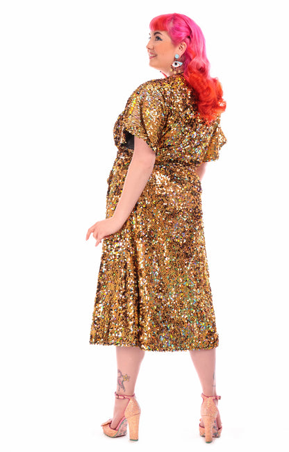 Gold sequin Wrap dress - Isabel’s Retro & Vintage Clothing