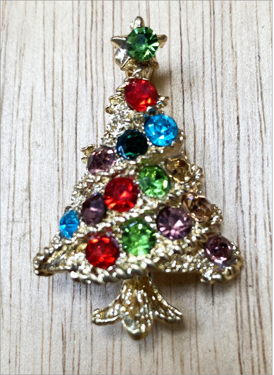 Fat Giraffe Diamante Christmas Tree Brooch - Isabel’s Retro & Vintage Clothing