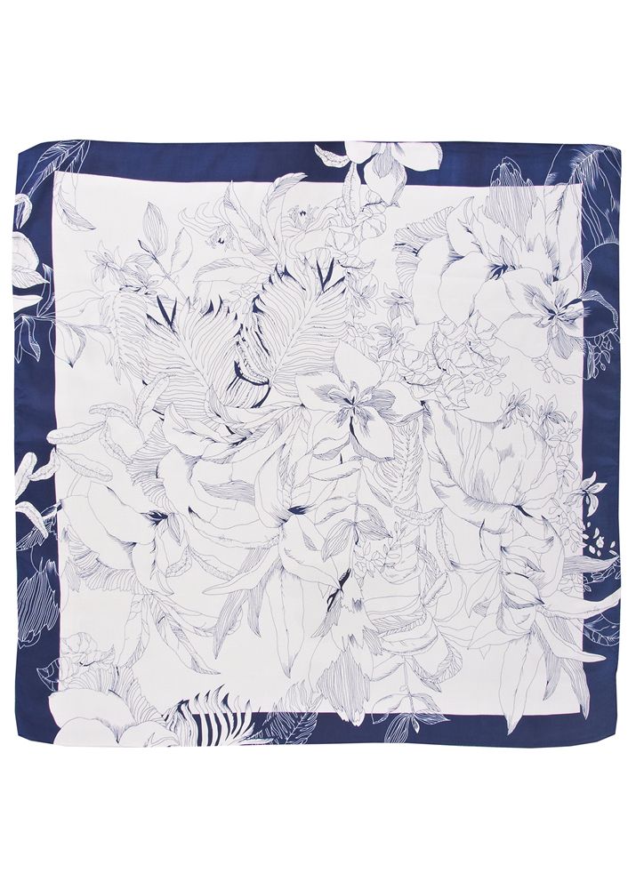 Navy Orchid Vintage Silk Scarf by Rosie Fox - Isabel’s Retro & Vintage Clothing