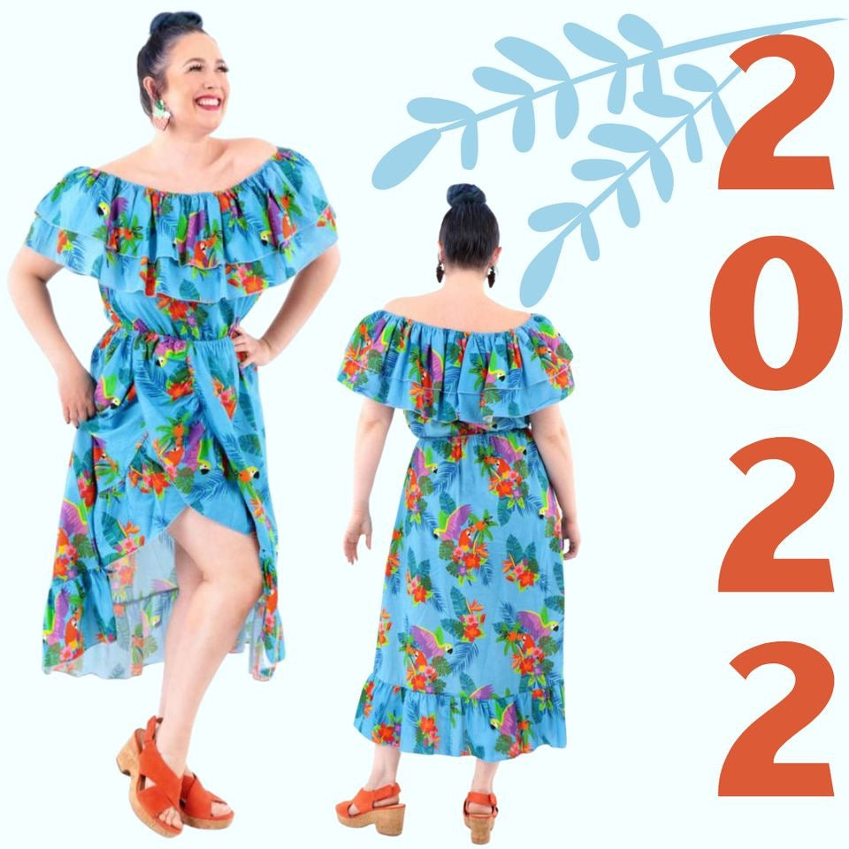 Tropical Parrot Off-the-shoulder Frill Dress by Love ur Look - Isabel’s Retro & Vintage Clothing