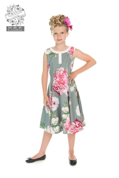 Girls Mix Floral Hepburn Dress - Isabel’s Retro & Vintage Clothing